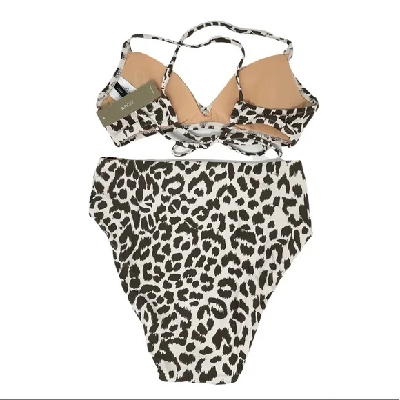 J Crew French Cross back High Cut Waist Bikini in Leopard Size XS NWT